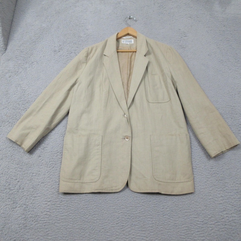 Extra Editions Cotton Blazer Womens 16 Beige Ramie Sport Coat Two Button‎ Casual